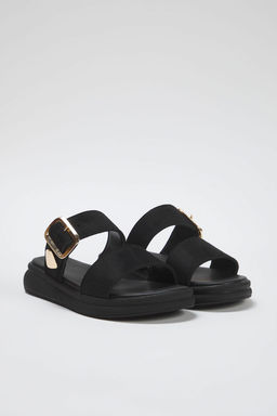 Trendyol Shoes Siyah Suet Gold Tokal? Duz Kad?n Terlik TAKSS25TE00006 - Trendyolmilla фото 5