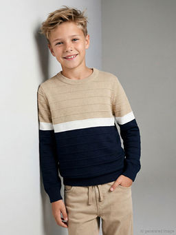 Bisiklet Yaka Renk Bloklu Erkek ?ocuk Kazak