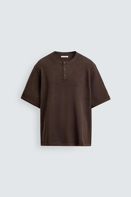 CAMISETA PUNTO CUELLO PANADERO ALGOD?N - LINO / Marr?n - Zara фото 8