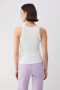 Wardrobe Essentials-Ekru Fitted/Vucuda Oturan Kal?n Ask?l? Kolsuz Esnek Orme Atlet TWOSS26AL00029