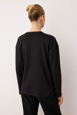 Siyah Soft Touch Kusgozu Detayl? Interlok Relaxed/Rahat Kesim Orme Bluz TWOAW26BZ00258 - Trendyolmilla фото 4