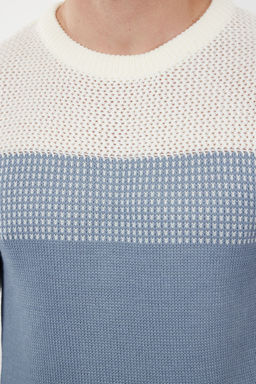 TRENDYOL MAN Bej Slim Fit Dar Kesim Bisiklet Yaka Renk Bloklu Kazak TMNAW21KZ0543 - Trendyolmilla фото 28