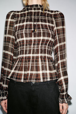 CHECK SMOCKED SHIRT - Zara фото 11