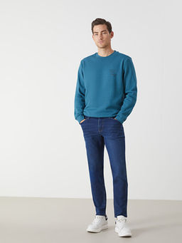 Bisiklet Yaka Uzun Kollu Bask?l? Erkek Sweatshirt