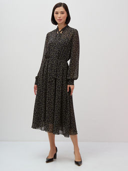 Платье ШИФОН резинка+галстук  черное в мелкий цветок - Tantino фото 2