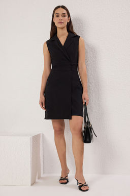 TRENDYOLMILLA Siyah Ceket Yaka Dugmeli Mini Dokuma Elbise TWOSS25EL00625 фото 2