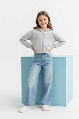 Gri Melanj Pamuklu Crop Fit Duz/Basic Kapusonlu Overize Orme K?z Cocuk H?rka TKDAW26HI00001 - Trendyolmilla фото 2