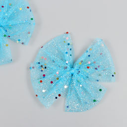 Цена за 2 шт. Декор для творчества «Бант из Фатина» голубой, 9 см (набор 2 шт.)