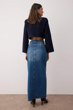 TRENDYOLMILLA Mavi More Sustainable Y?rtmacl? Maxi Denim Etek TWOAW24ET00058  фото 4