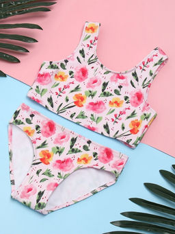 Купальник для девочки раздельный KAFTAN «Цветы», розовый, рост 104 см