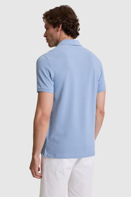 Erkek Slim Fit Polo Yaka Mavi Basic Ti__rt