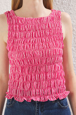 Pembe Fitted Kay?k Yaka Kolsuz Potikareli Dokuma Bluz TWOSS25BZ00356 - Trendyolmilla фото 4