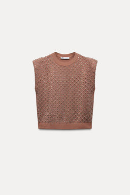 BEADED KNIT TOP WITH PADDED SHOULDERS - Zara фото 6
