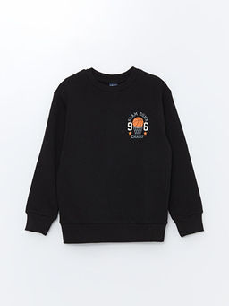 Bisiklet Yaka Bask?l? Uzun Kollu Erkek ?ocuk Sweatshirt