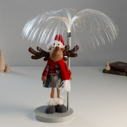 Интерьерная кукла текстильная свет Лосик девочка в клетчатой кофте, серой юбке, у фонаря, 17?17?43.5 см