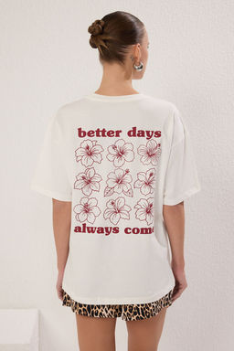 TRENDYOLMILLA Ac?k Mavi %100 Pamuk Oversize/Genis Kal?p On Arka Bask?l? Orme T-Shirt TWOSS25TS00059  фото 12