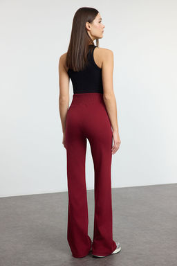 Bordo Wide Leg/Ispanyol Paca Yuksek Bel Interlok Esnek Orme Pantolon TWOAW25PL00006