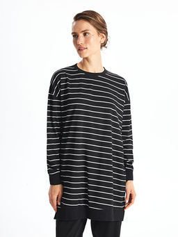 Bisiklet Yaka ?izgili Uzun Kollu Kad?n Sweatshirt