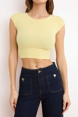 Sar? Bisiklet Yaka Ay Kol Fitted/Vucuda Oturan Crop Orme Bluz TWOSS24BZ00446