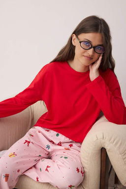 K?rm?z?-Ekru %100 Pamuklu Y?lbas? Temal? Orme Pijama Tak?m? THMAW26PT00059 - Trendyolmilla фото 2