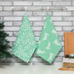 Набор полотенец Этель Hares & leaves 40×60 см - 2 шт., цвет зеленый, 100% хлопок