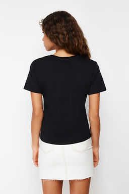 TRENDYOLMILLA Siyah 100 Pamuk Slogan Nak?sl? Regular Kal?p Orme T-Shirt TWOSS24TS00097  фото 10