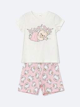 Bask?l? K?z ?ocuk Pamuklu ?ortlu Pijama Tak?m?