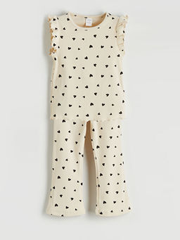 Kalp Bask?l? K?z ?ocuk Bluz ve Tayt