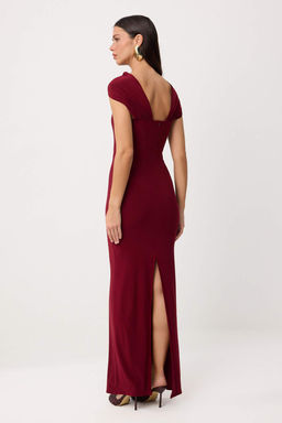 Bordo Duz Dokuma Sandy Maxi Abiye & Mezuniyet Elbisesi - Trendyolmilla фото 5