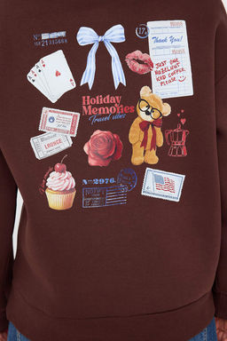 Teen Kahverengi S?rt Bask?l? Oversize Kal?p Kapusonlu Ici Polarl? Orme Sweatshirt TWOAW26SW00126 - Trendyolmilla фото 5