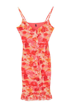 Turuncu Bask?l? F?rf?r Detayl? Ask?l? Vucuda Oturan Esnek Orme Mini Kalem Elbise TWOSS24EL00758 - Trendyolmilla фото 7