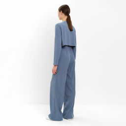 Костюм женский: лонгслив, брюки, MINAKU: Casual Collection, серо-голубой, размер 48