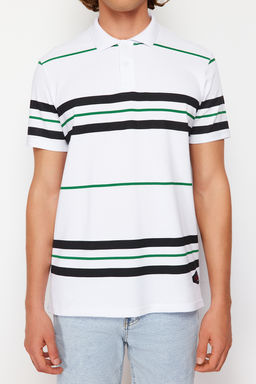 Regular/Normal Kesim K?sa Kol Cizgili Pike Etiketli Dugmeli Polo Yaka T-Shirt TMNSS24PO00015