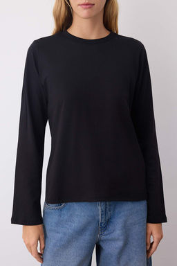 Siyah-Ekru-Kahverengi 3lu Paket %100 Pamuk Bisiklet Yaka Uzun Kol Oversize/Genis Kesim Orme T-shirt