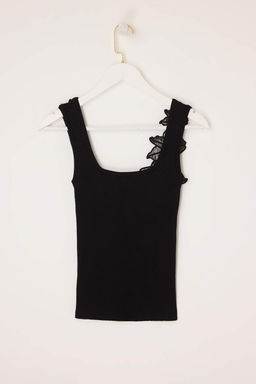 Siyah Kare Yaka Cicek Detayl? Fitted Triko Ince Bluz TWOSS26BZ00287 - Trendyolmilla фото 6