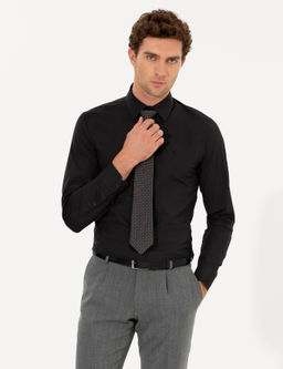 Черная базовая рубашка приталенного кроя с длинным рукавом - Cacharel фото 3