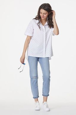 Рубашка хлопковая принт на белом