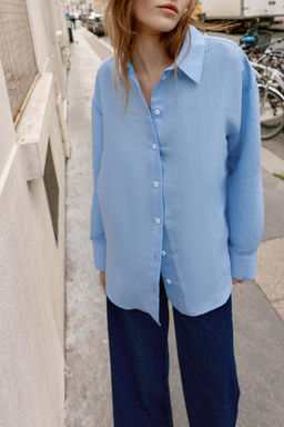 CAMISA OVERSIZE RAYAS / Azul