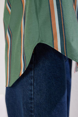 TRENDYOLMILLA Haki Cizgili Pamuklu Oversize Genis Kal?p Gomlek TWOSS25GO00112  фото 4