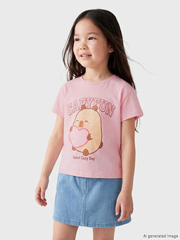 Bisiklet Yaka Capyfun Bask?l? K?z ?ocuk Ti??rt