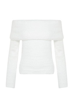 Ekru Carmen Yaka Tuylu/Sakal Iplikli Triko Kazak TWOAW24KZ00121