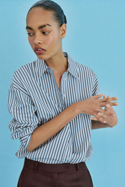 CAMISA RAYAS POPEL?N OVERSIZE / Azul / Blanco - Zara фото 8