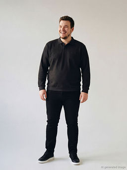 B?y?k Beden Polo Yaka Erkek Sweatshirt