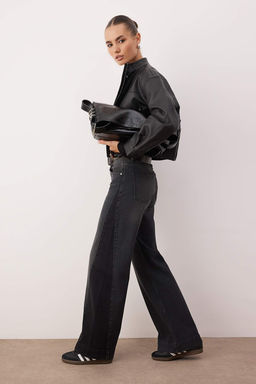 Ozel Koleksiyon Mavi Yuksek Bel Renk Bloklu Wide Leg Genis Paca Jeans TWOAW26JE00099 - Trendyolmilla фото 12