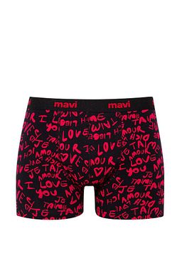 Bask?l? Siyah Boxer