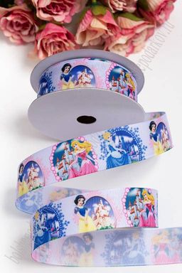 Лента репсовая 2,5 см с рисунком "Принцессы" SF-3461
