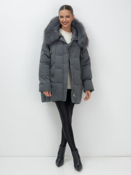 Куртка зимняя женская с мехом и капюшоном тренд темно-серого цвета 7660TC - Visdeer фото 9