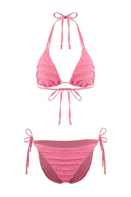 Pembe Dokulu Ucgen Kapl? F?rf?rl? Dusuk Bel Brazilian Bikini Tak?m? TBESS26BT00032