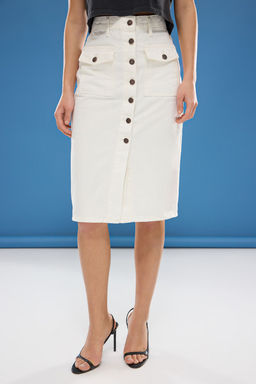 TRENDYOLMILLA Ekru Cep Detayl? Onden Dugmeli Midi Denim Etek TWOSS25ET00105 фото 3