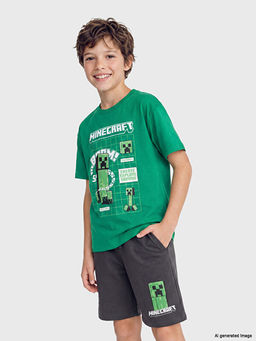 Bisiklet Yaka Minecraft Bask?l? Erkek ?ocuk Ti??rt